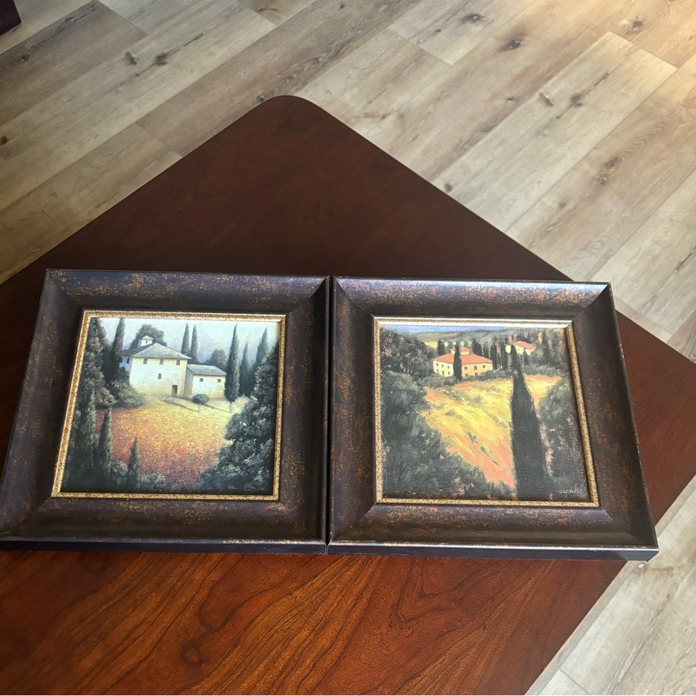Pair of James Wiens art in motion matted framed prints Tuscany Evening